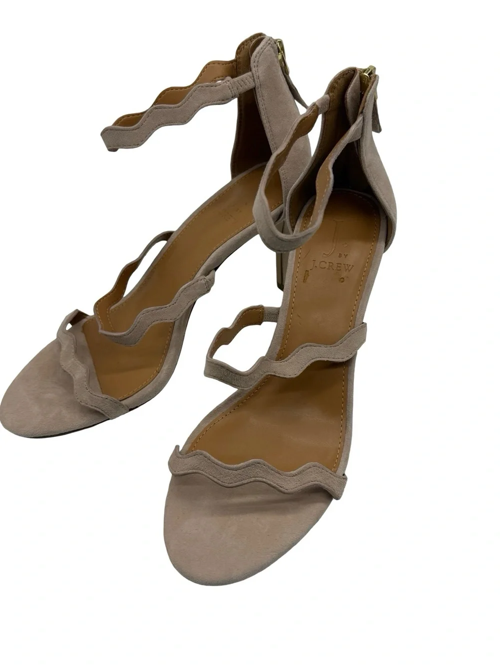 J. Crew 3 Strap Scallop Suede Leather Heel Sandal